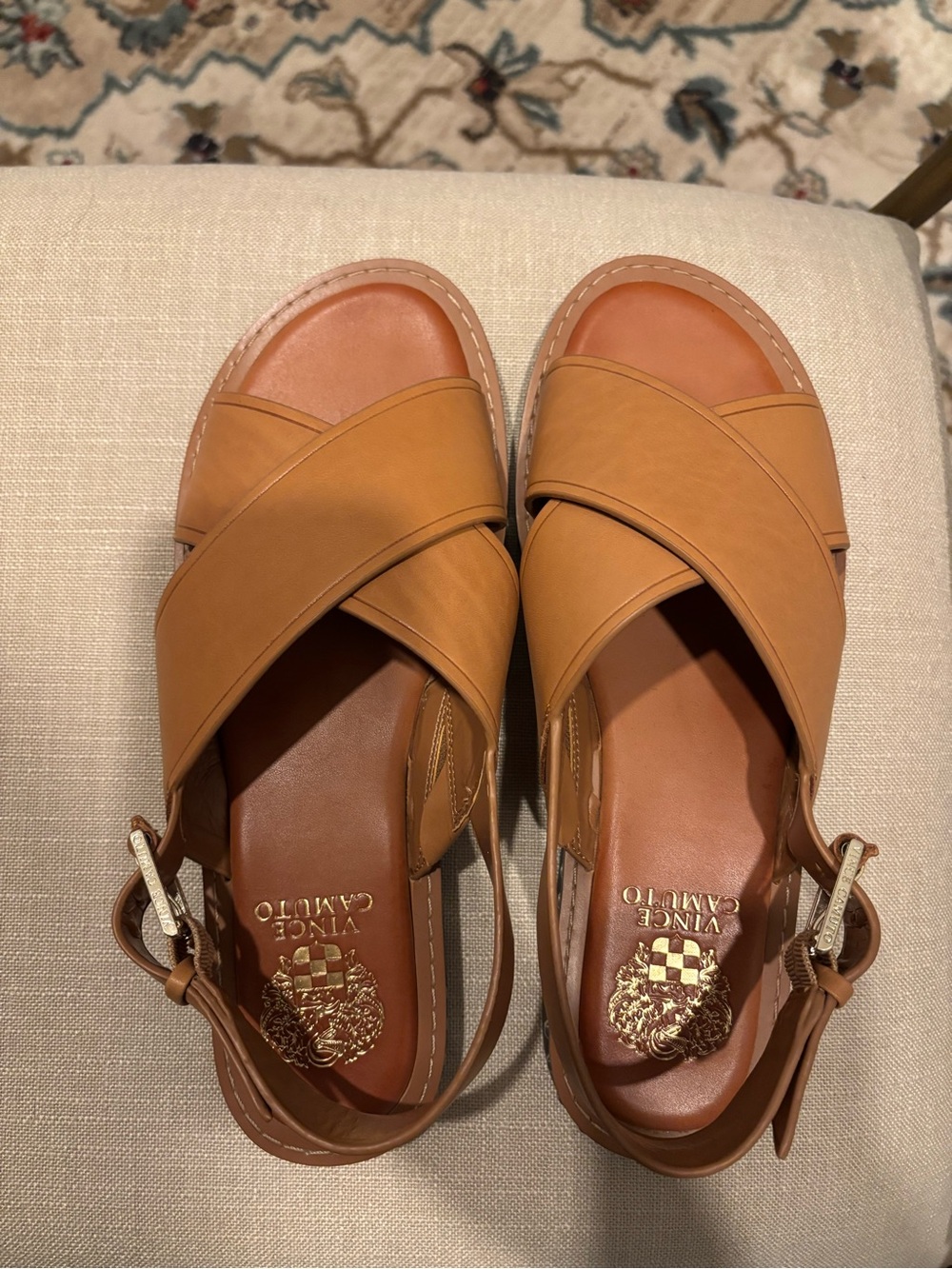 Vince Camuto Cognac Crossband Leather Sandals